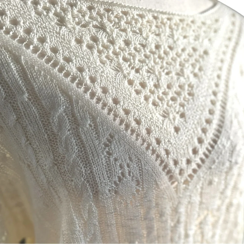 Cream Soft Sheer Cable Knit Sweater - Picture 11 of 14
